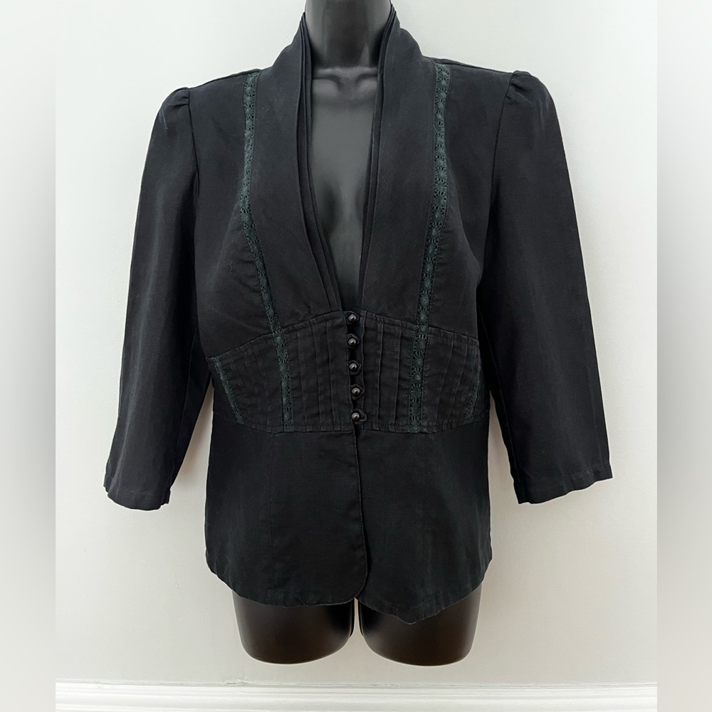 Vex Collection Black French Linen Blazer, Size 40 ( Medium)